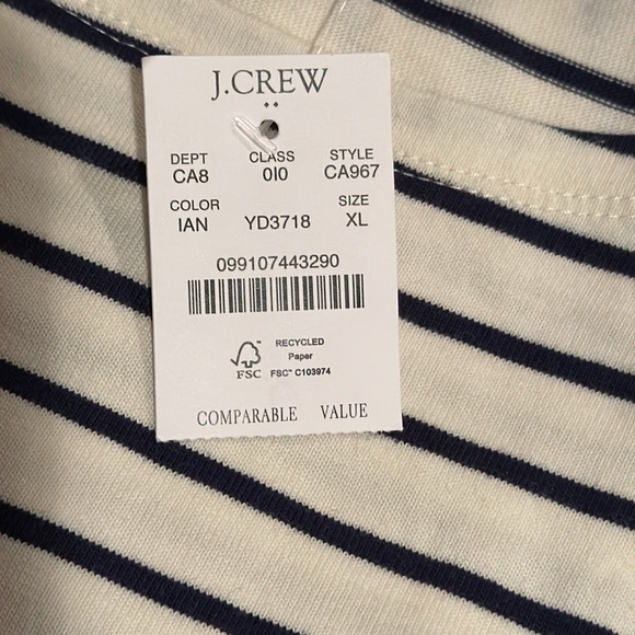 J. Crew long sleeve boatneck tee antique white / navy XL NEW NWT - Picture 8 of 8
